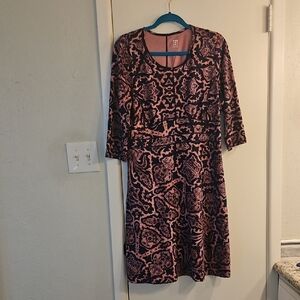 Title Nine Pink and Navy Patterned 3/4 Sleeve Dress